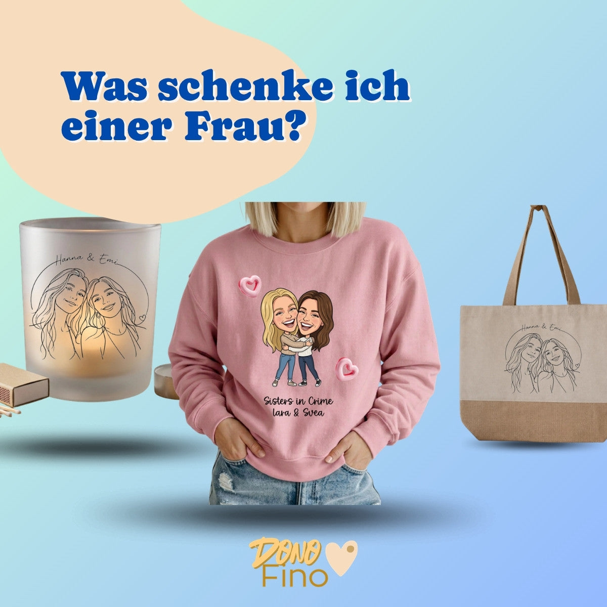 Was schenke ich einer Frau? Teelicht, Pullover und Shopper mit Foto