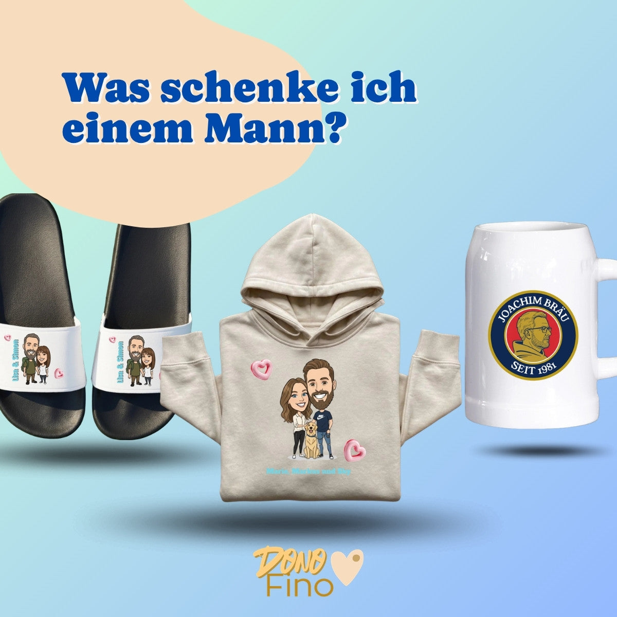 Was schenke ich einem Mann? Badelatschen, Hoodie und Bierkrug mit Foto