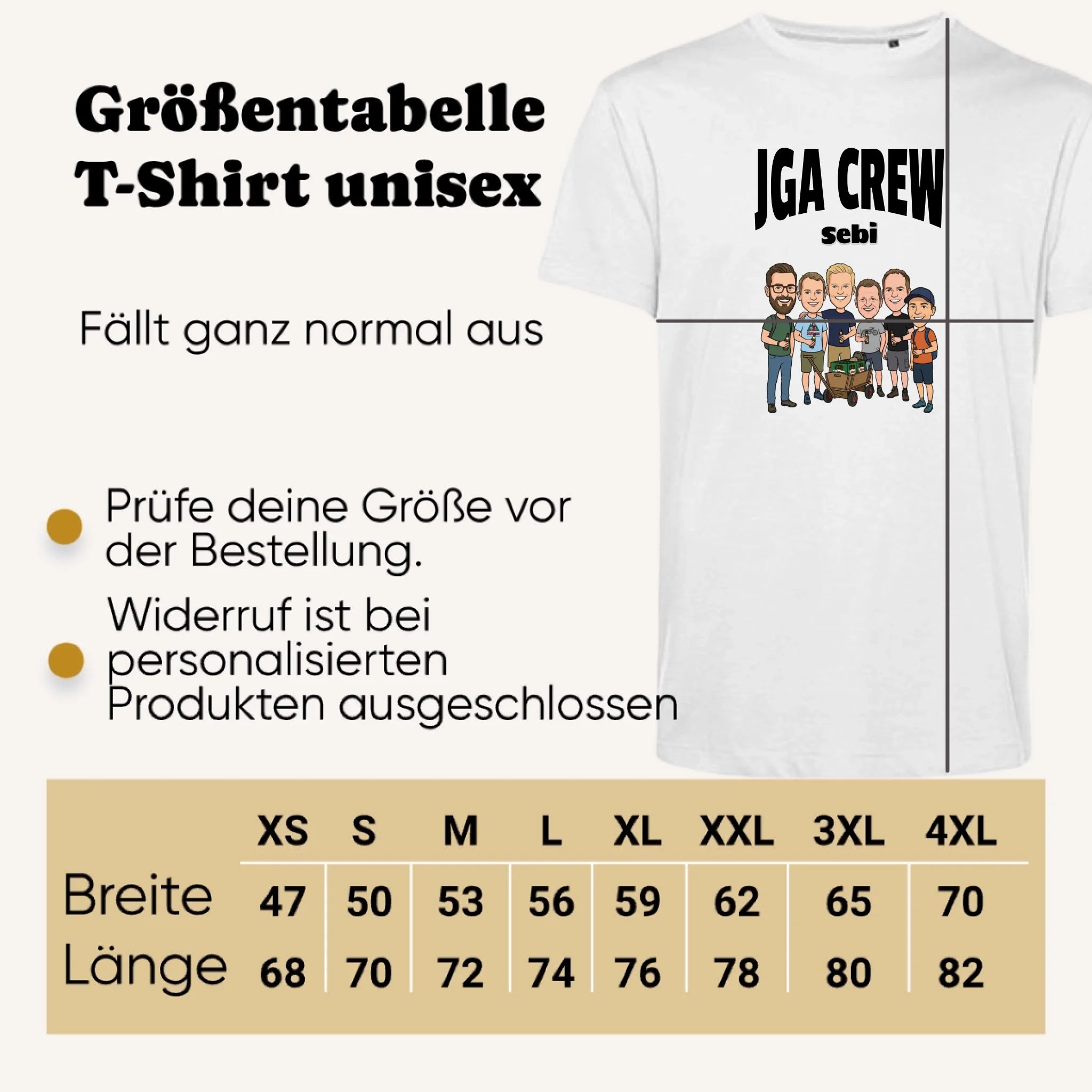 Personalisiertes T-shirt unisex - Größentabelle