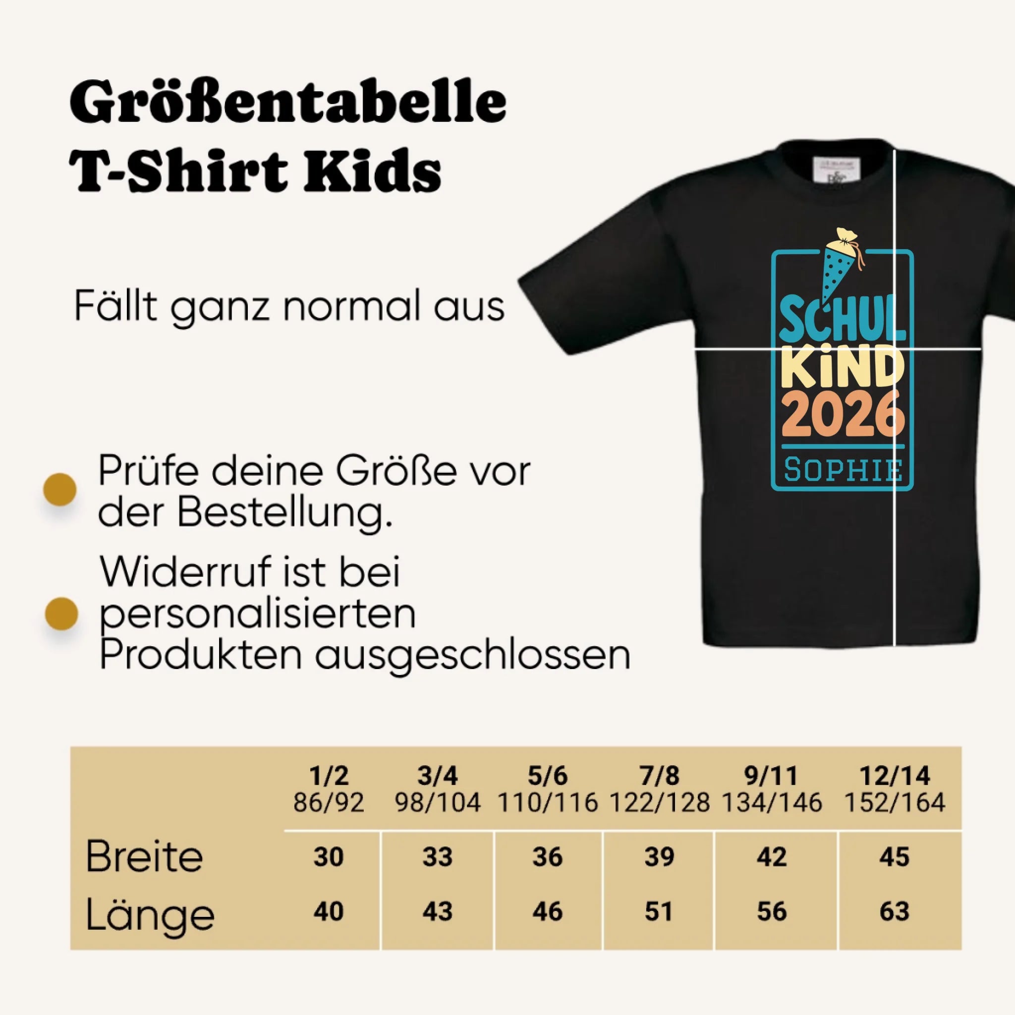 Personalisiertes T-Shirt Kids Grössentabelle