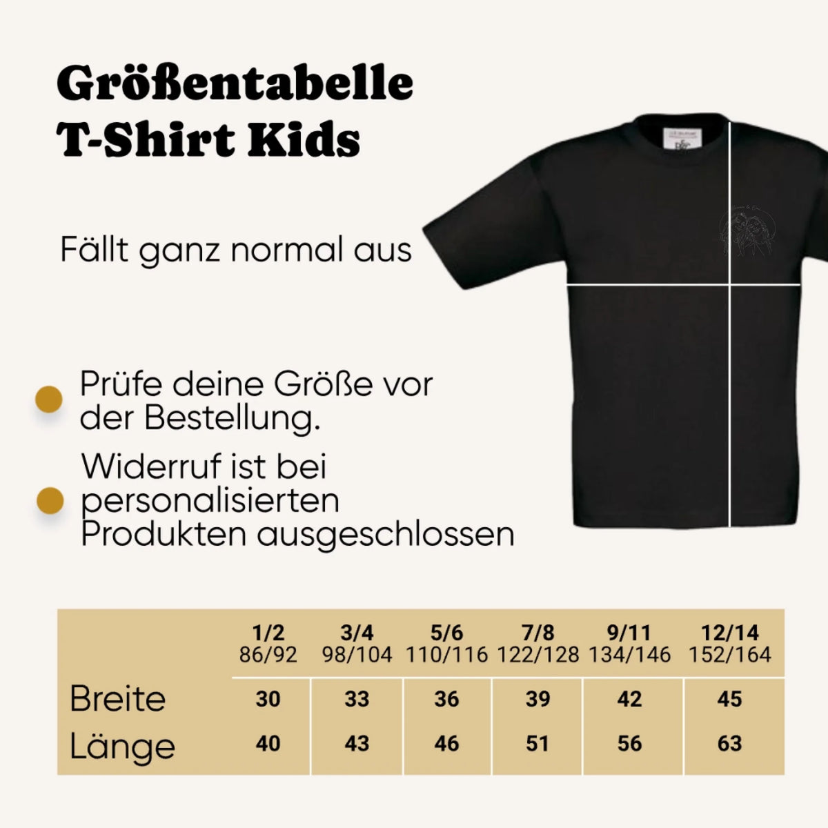 Personalisiertes T-Shirt Kids Grössentabelle