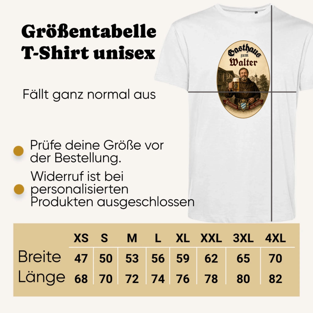 Personalisiertes T-shirt unisex - Größentabelle