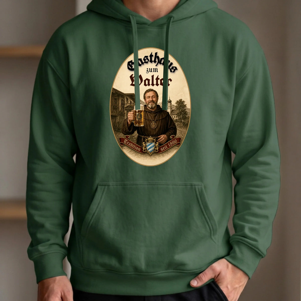 Personalisierter Hoodie grün vorn