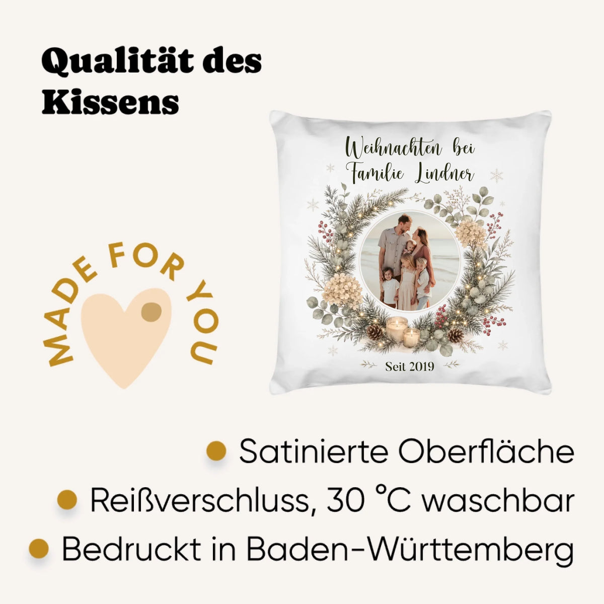 Weihnachtskissen mit Foto personalisiert - Qalität