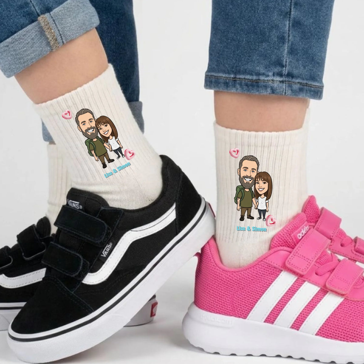 Personalisierte Kinder Socken mit Foto im Comic Big Head Design