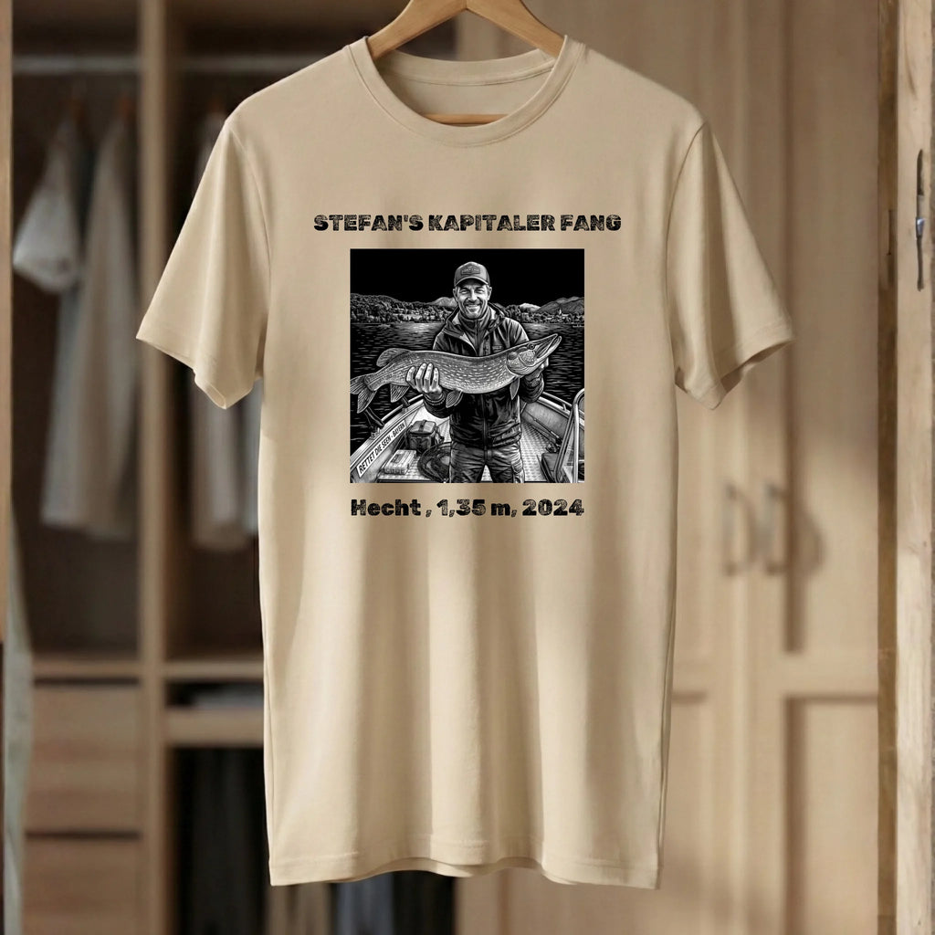 Angeln T-Shirt personalisiert mit Foto vom Fang sand