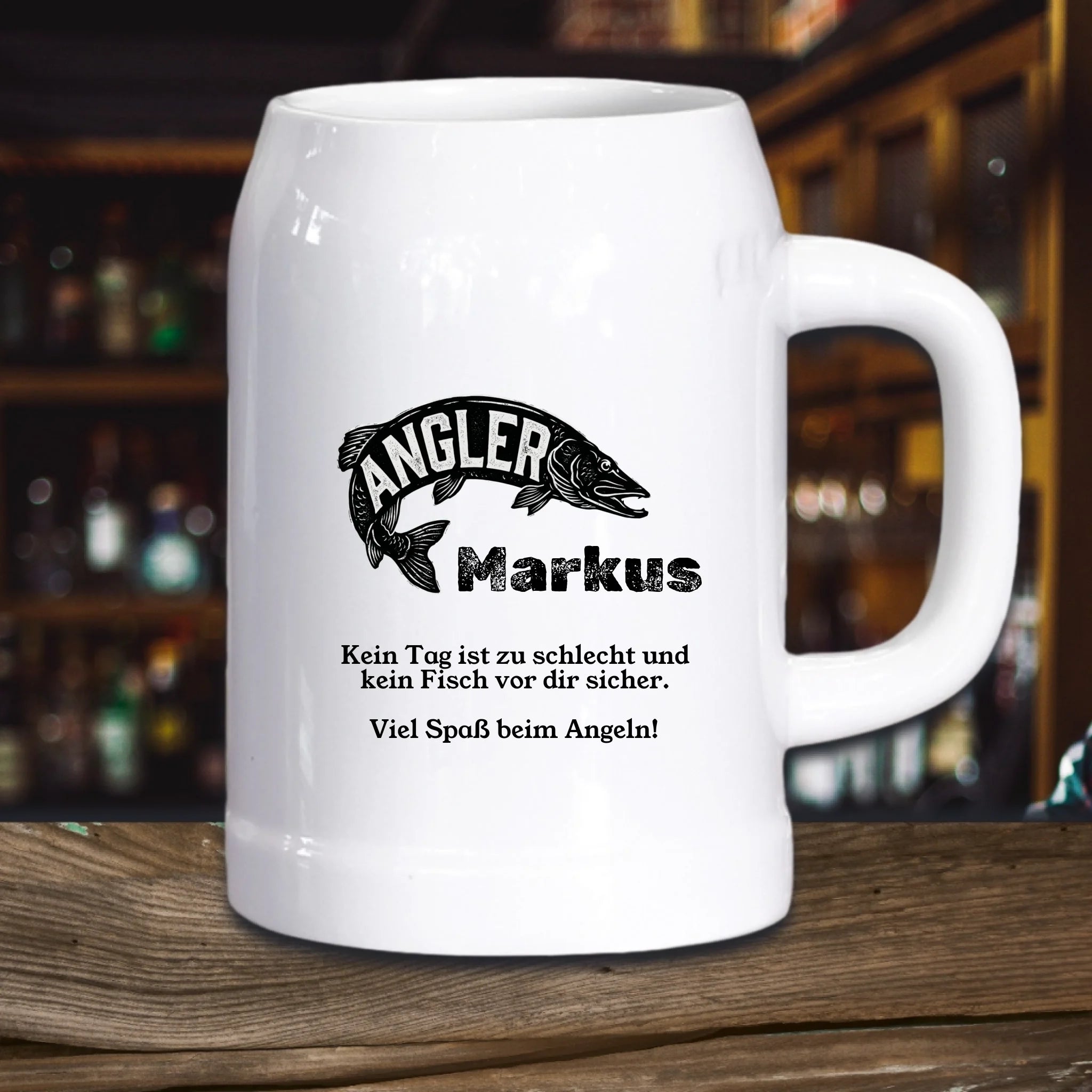 Angler Bierkrug personalisiert mit Namen