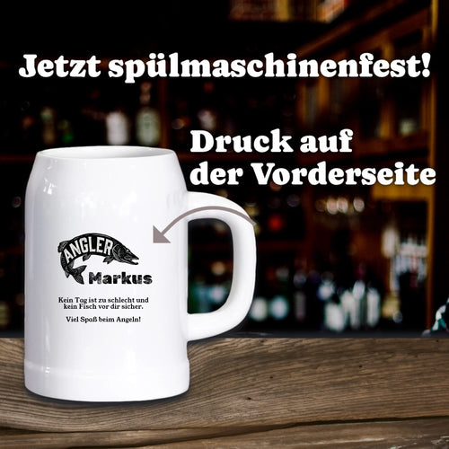 Angler Bierkrug personalisiert mit Namen