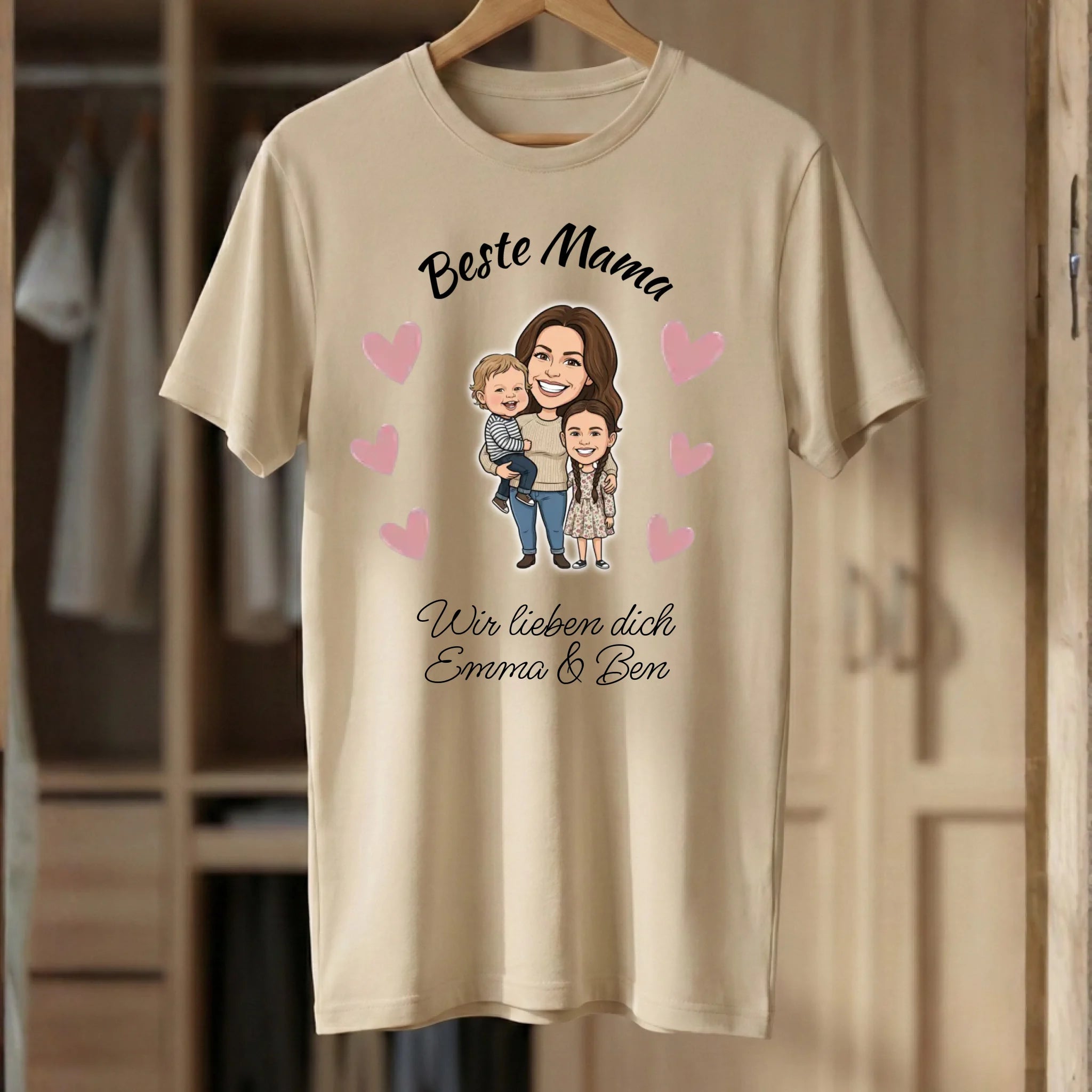 Beste Mama T-Shirt personalisiert mit Foto im Comic Stil Kpl. Sand