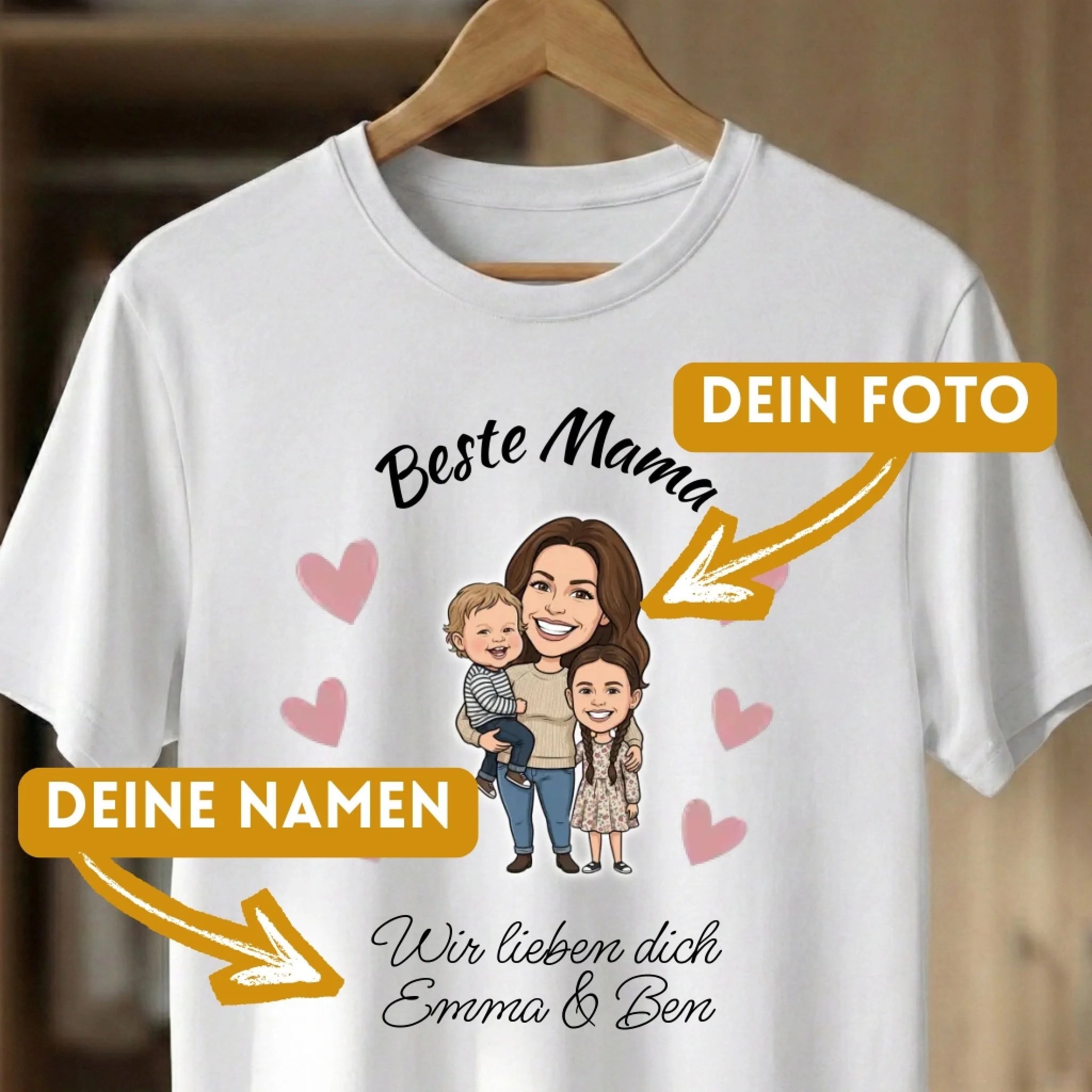 Beste Mama T-Shirt personalisiert mit Foto im Comic Stil Kpl. White Foto und Name