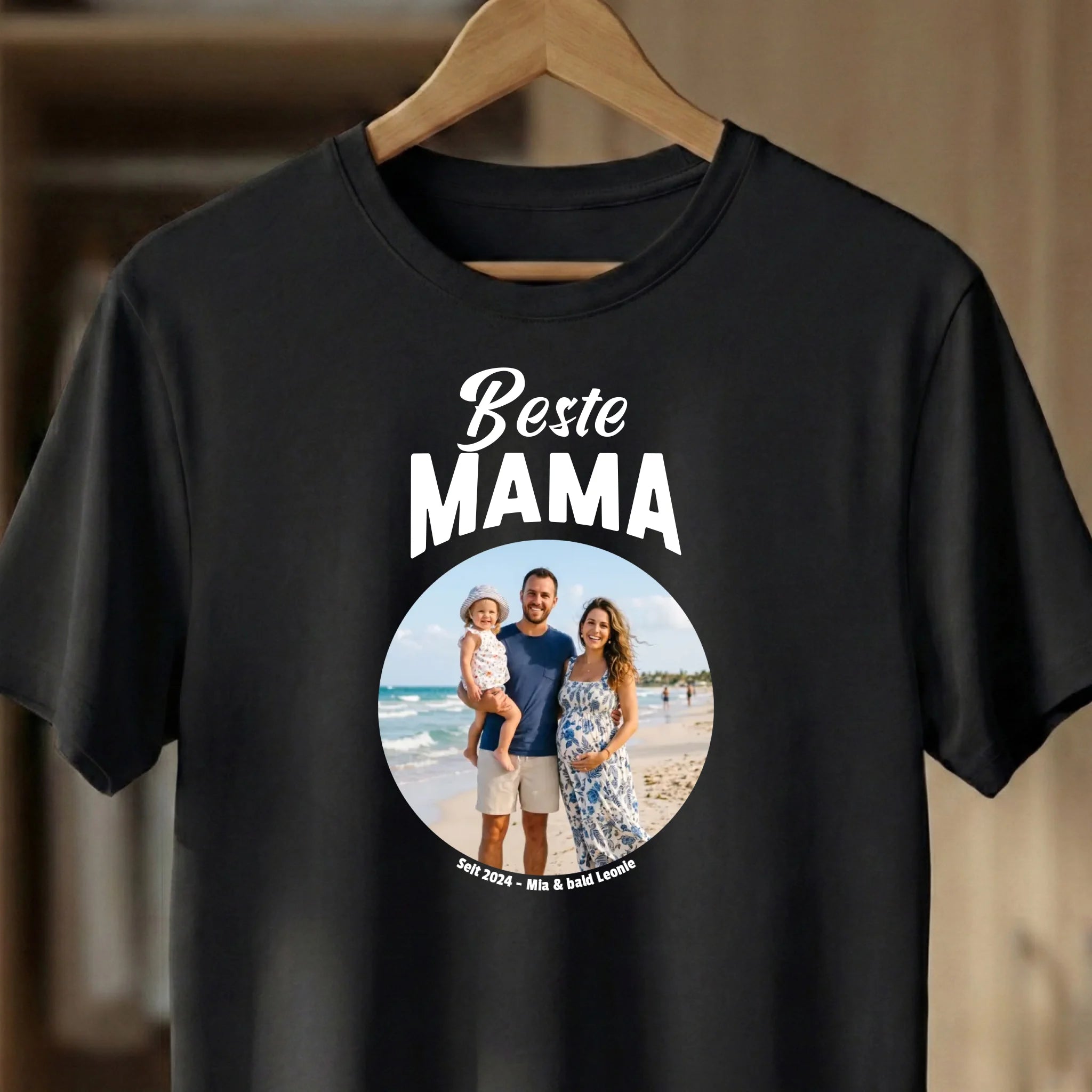 Beste Mama T-Shirt personalisiert mit Foto und Text Schwarz Nah