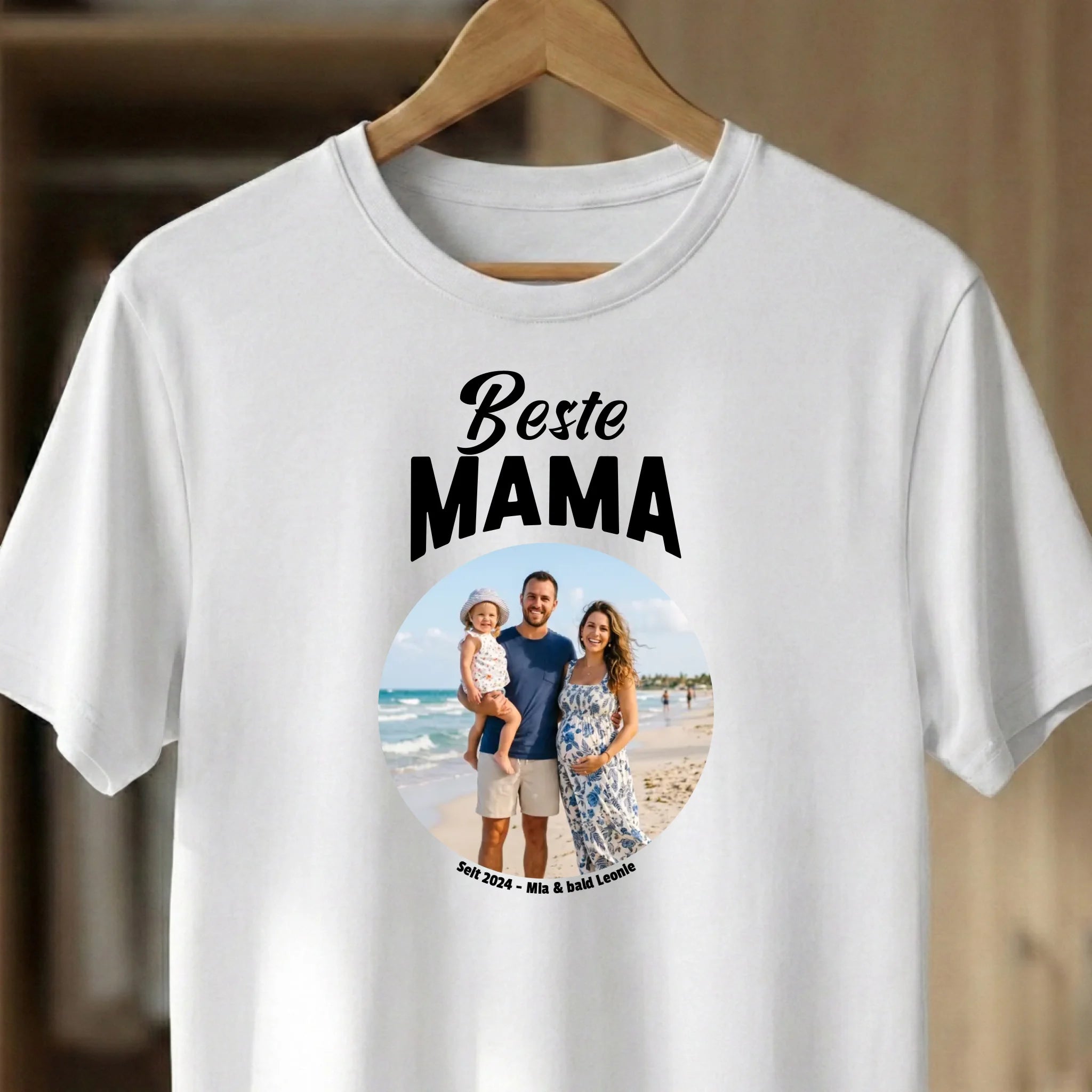 Beste Mama T-Shirt personalisiert mit Foto und Text Weiss Nah