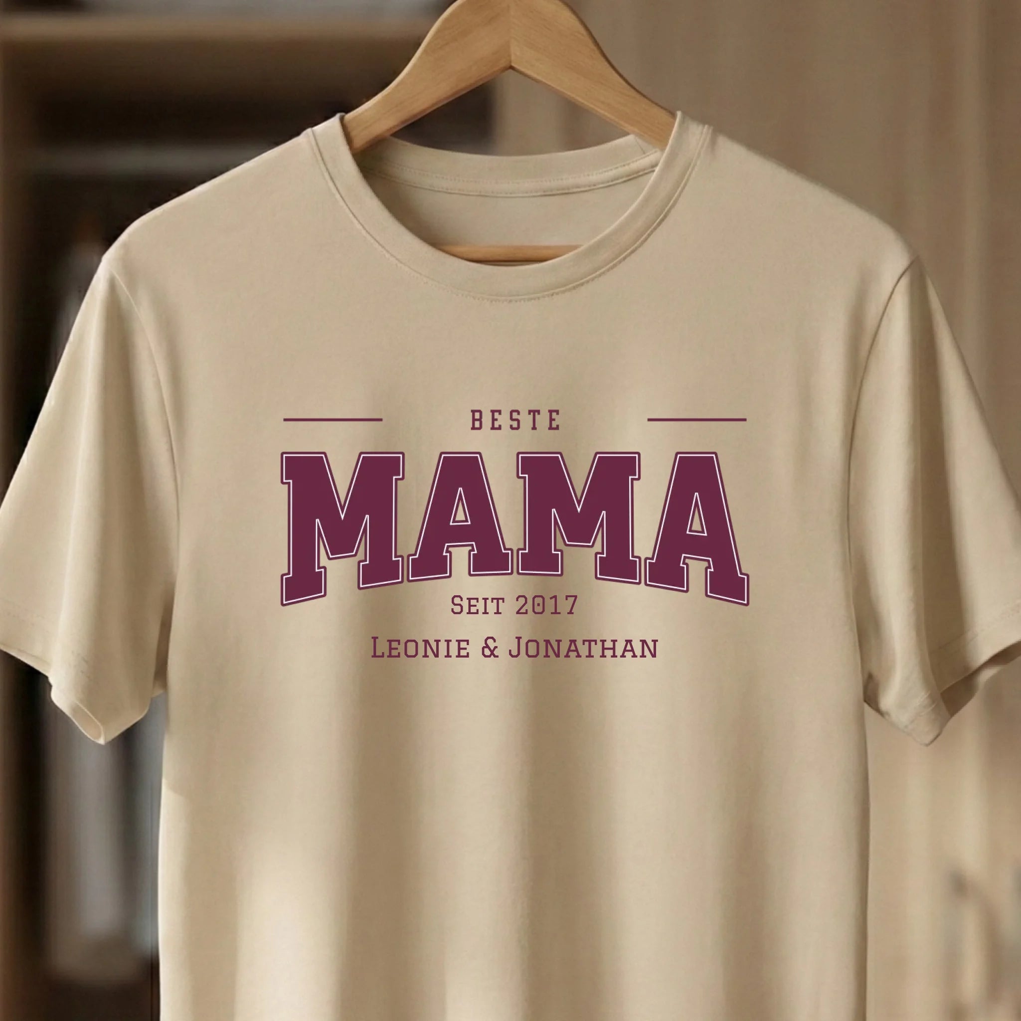 Beste Mama T-Shirt personalisiert mit Namen Sand