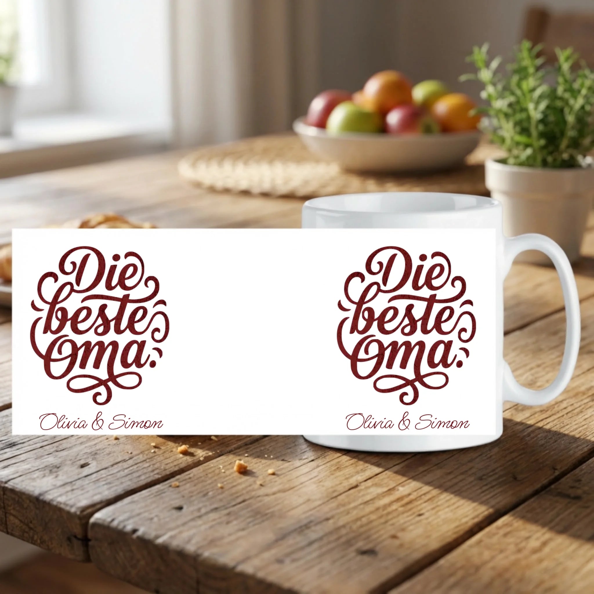 Beste Oma Tasse personalisiert mit Namen Aufriss