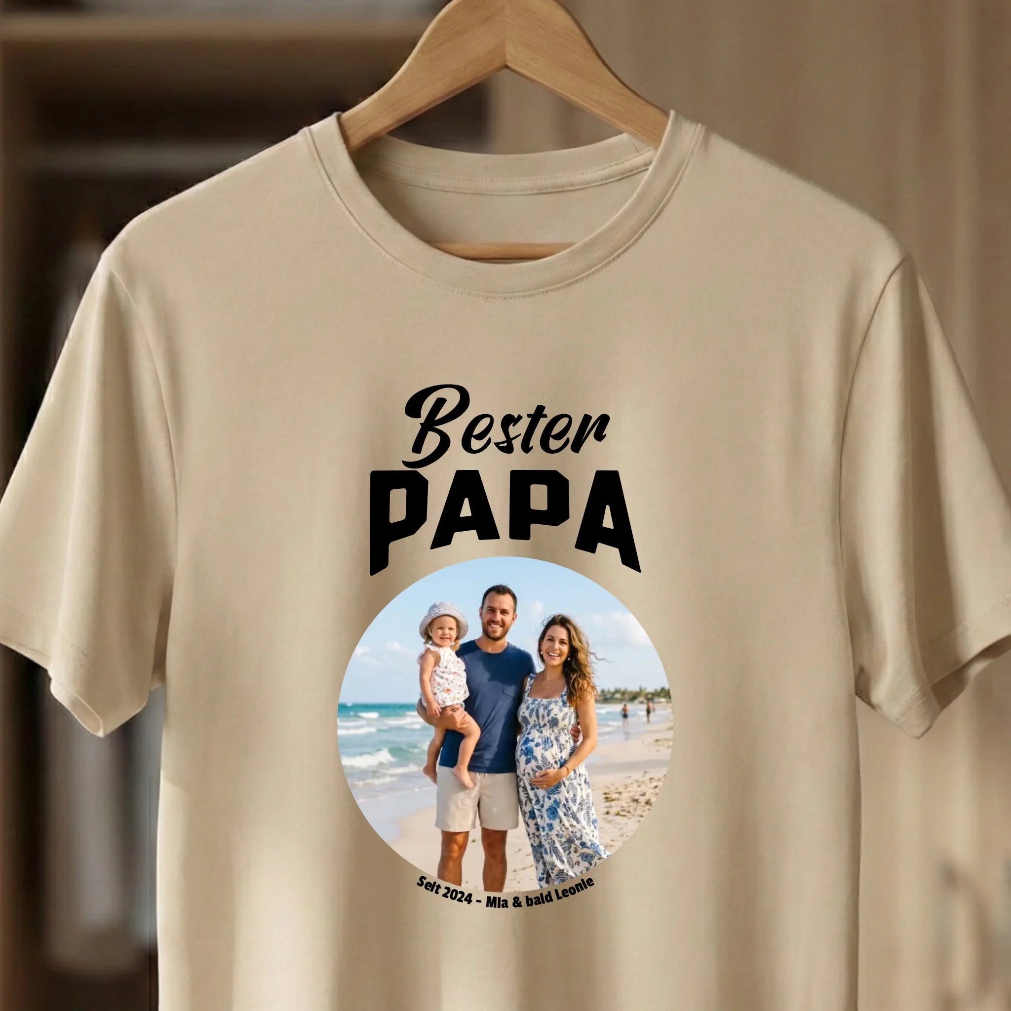 Bester Papa Shirt mit Foto und Text personalisiert Sand