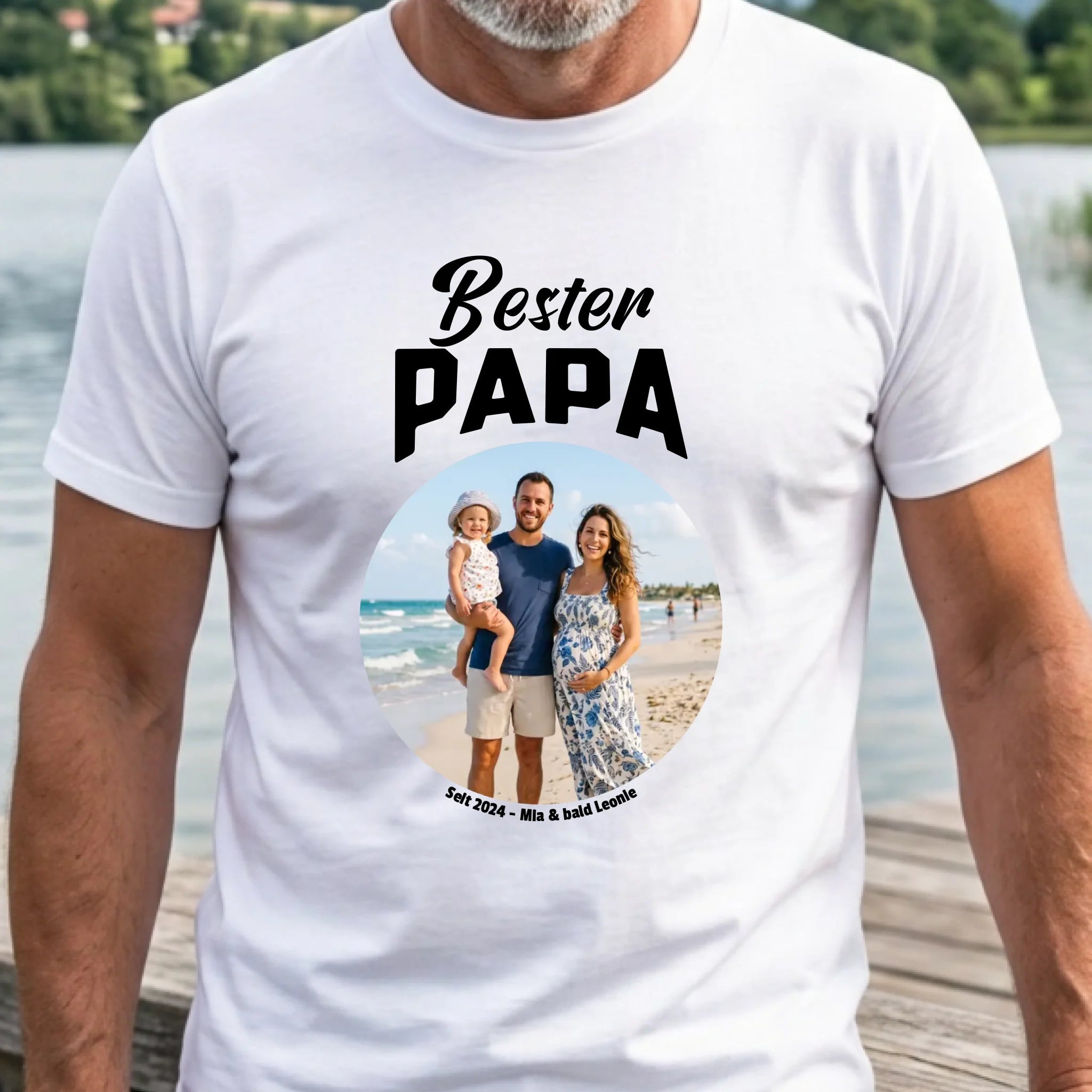 Bester Papa Shirt mit Foto und Text personalisiert Weiss