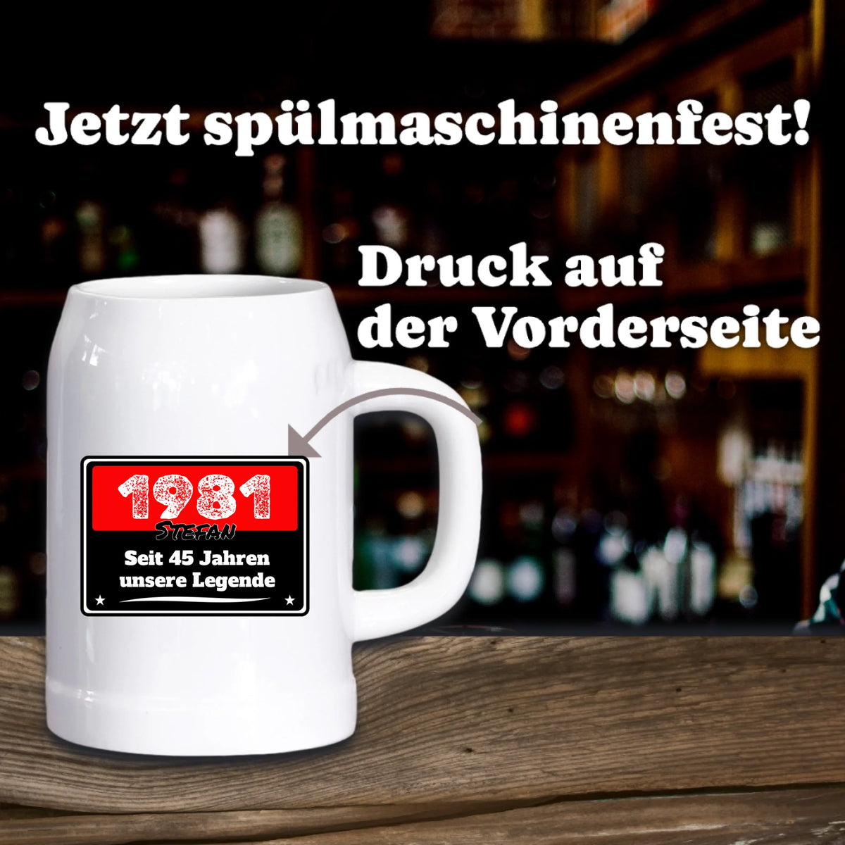 Bierkrug aus Stein personalisiert - Spülmaschinenfest
