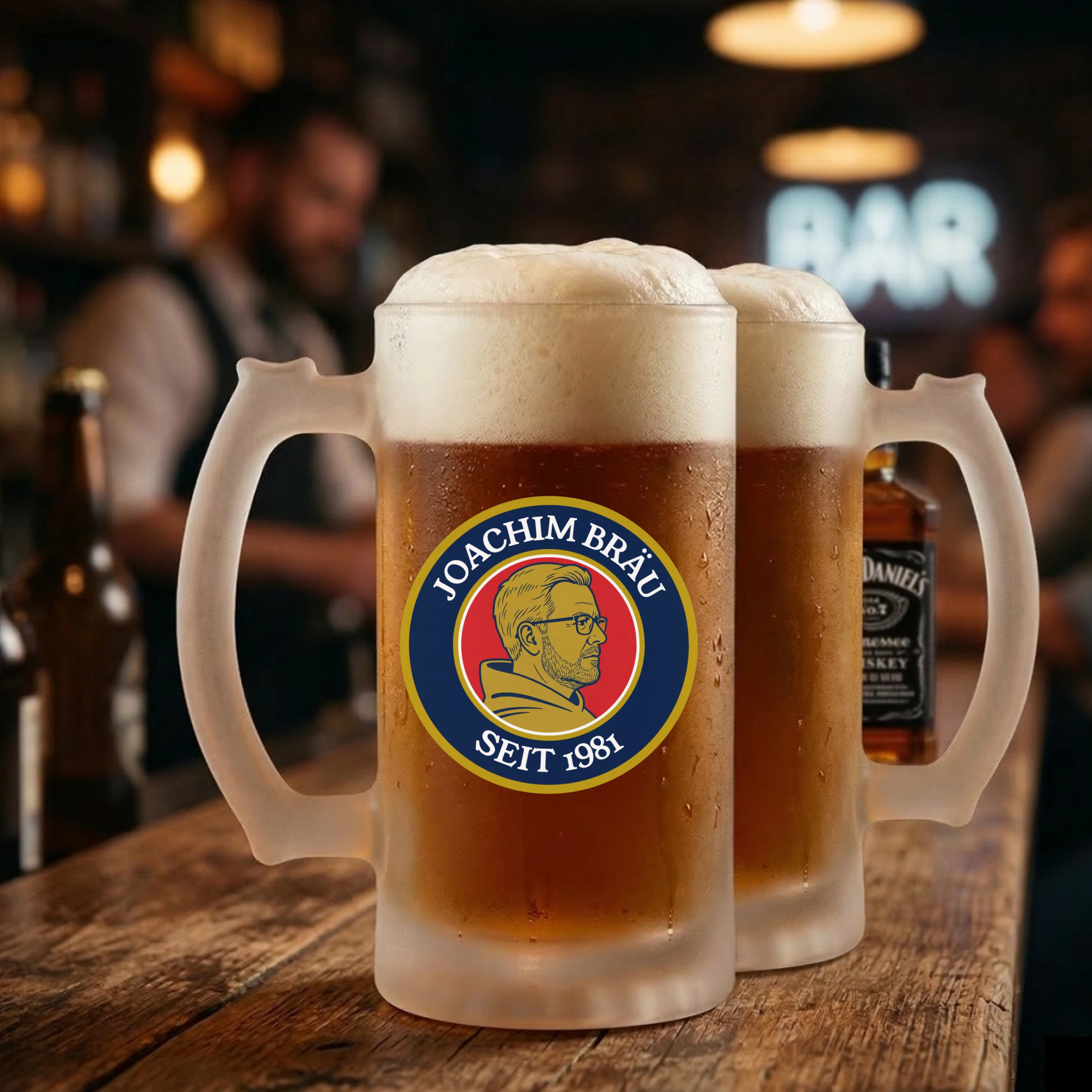 Brauerei Bierkrug personalisiert mit Foto als Glas-Bierkrug satiniert