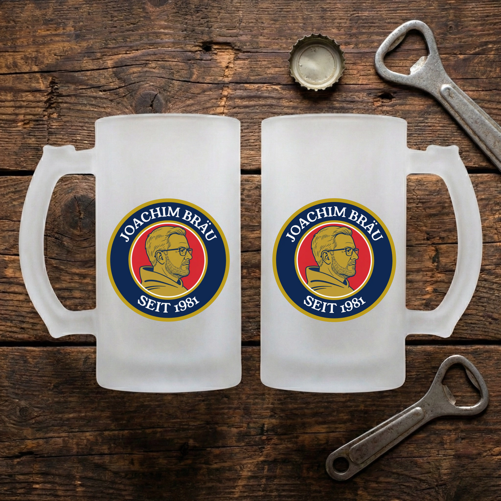Brauerei Bierkrug personalisiert mit Foto als Glas-Bierkrug satiniert