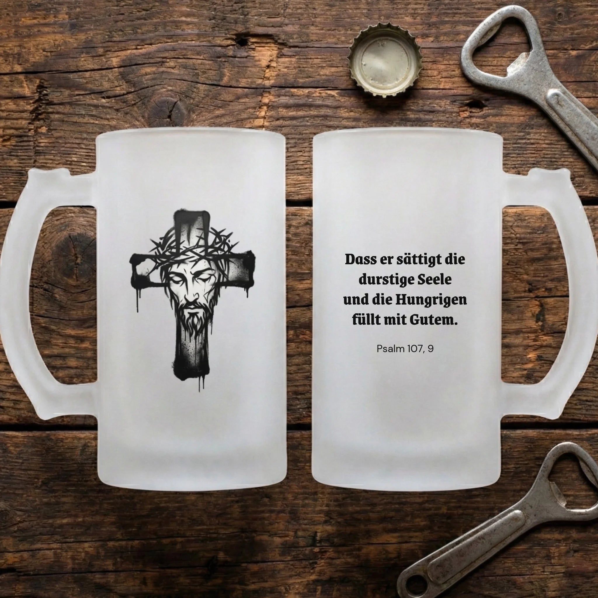 Christlicher Bierkrug mit Text oder Psalm personalisiert