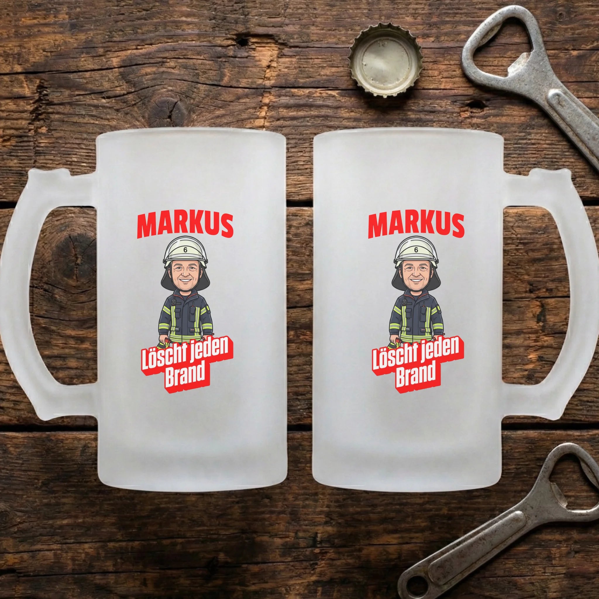 Feuerwehr Bierkrug mit Foto und Name personalisiert
