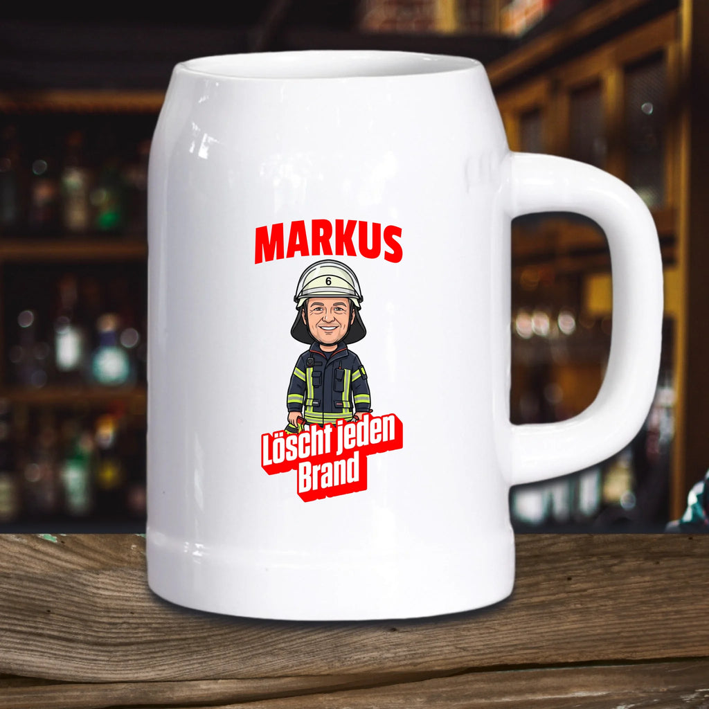 Feuerwehr Bierkrug mit Foto und Name personalisiert