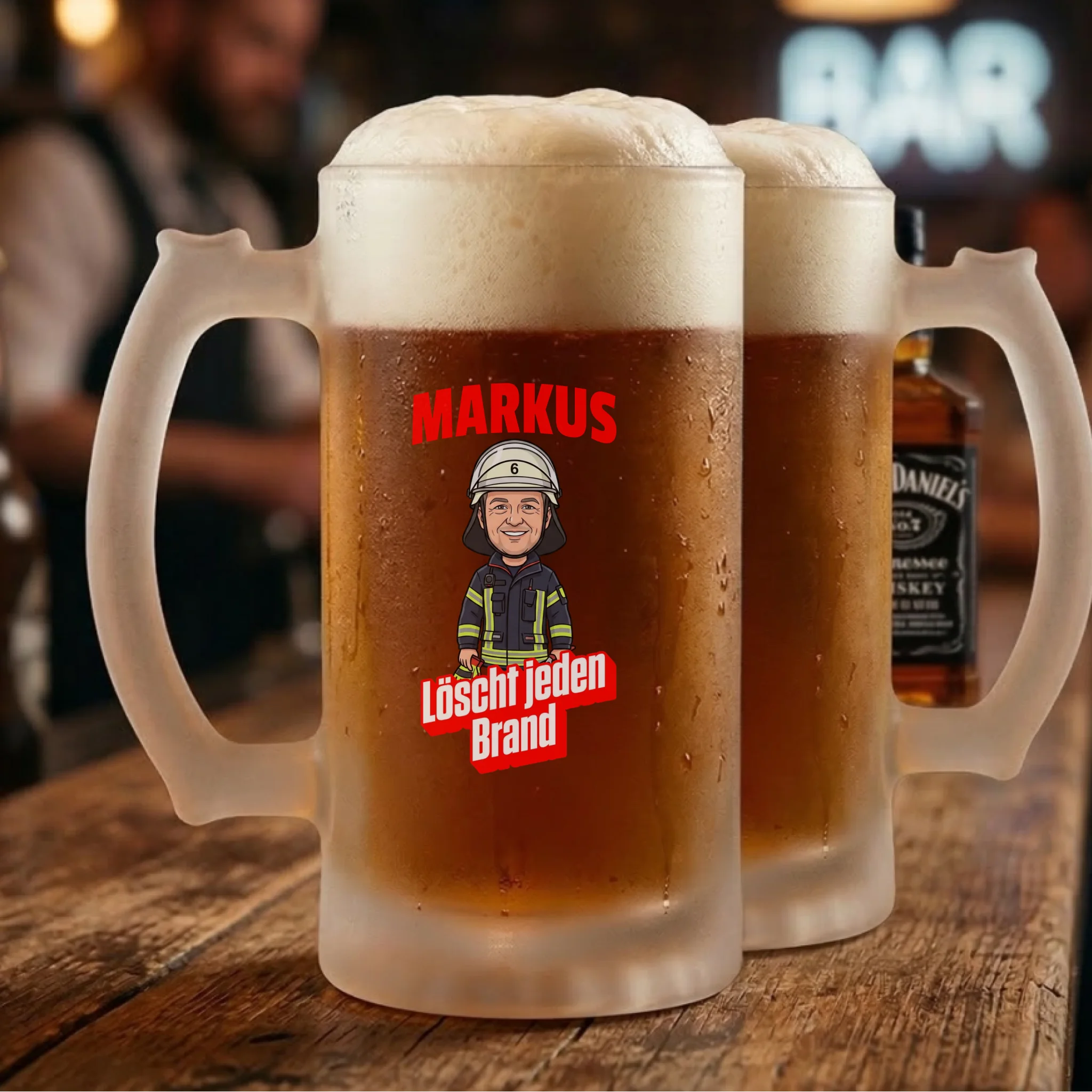 Feuerwehr Bierkrug mit Foto und Name personalisiert