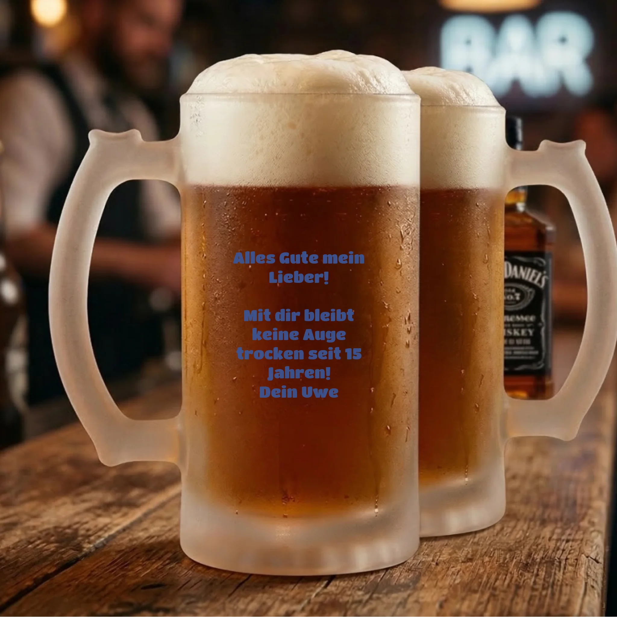 Foto Bierkrug personalisiert Rückseite mit Text