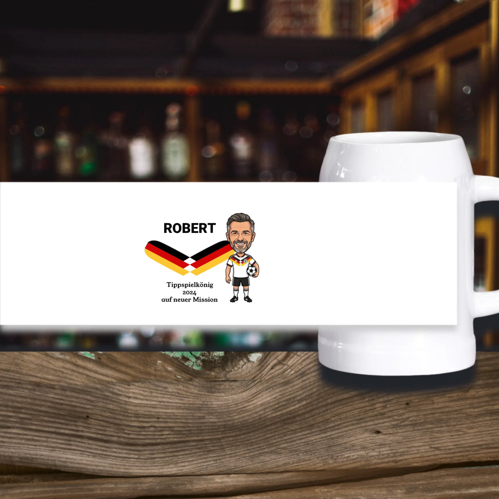 Fußball Bierkrug Stein mit Namen und Text personalisiert