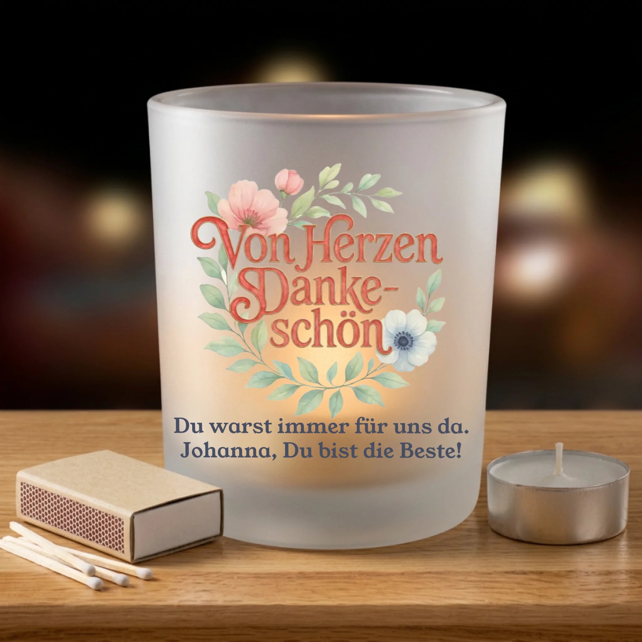 Kerze Danke mit persönlicher Widmung - Windlicht Dankeschön