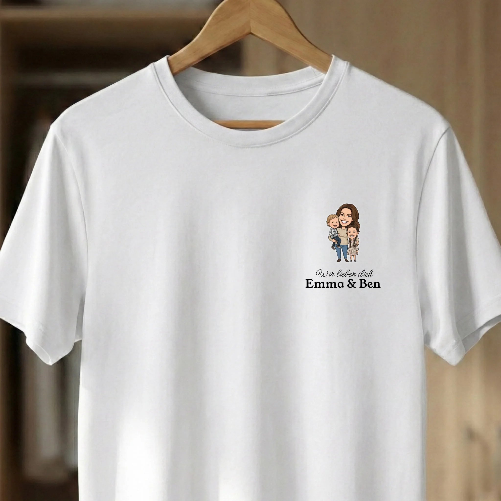 Mama T-Shirt mit Comic Foto und Text personalisiert Weiss Hängend