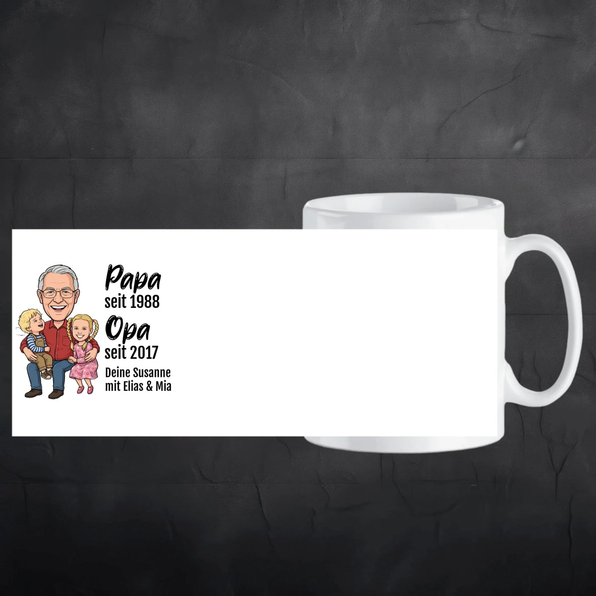 Opa seit Tasse personalisiert mit Foto im Comic Stil Big Head