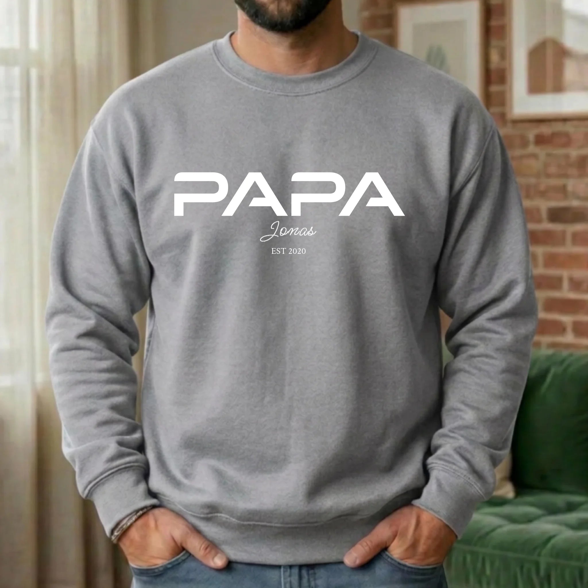 Papa Pullover mit Namen personalisiert Grau
