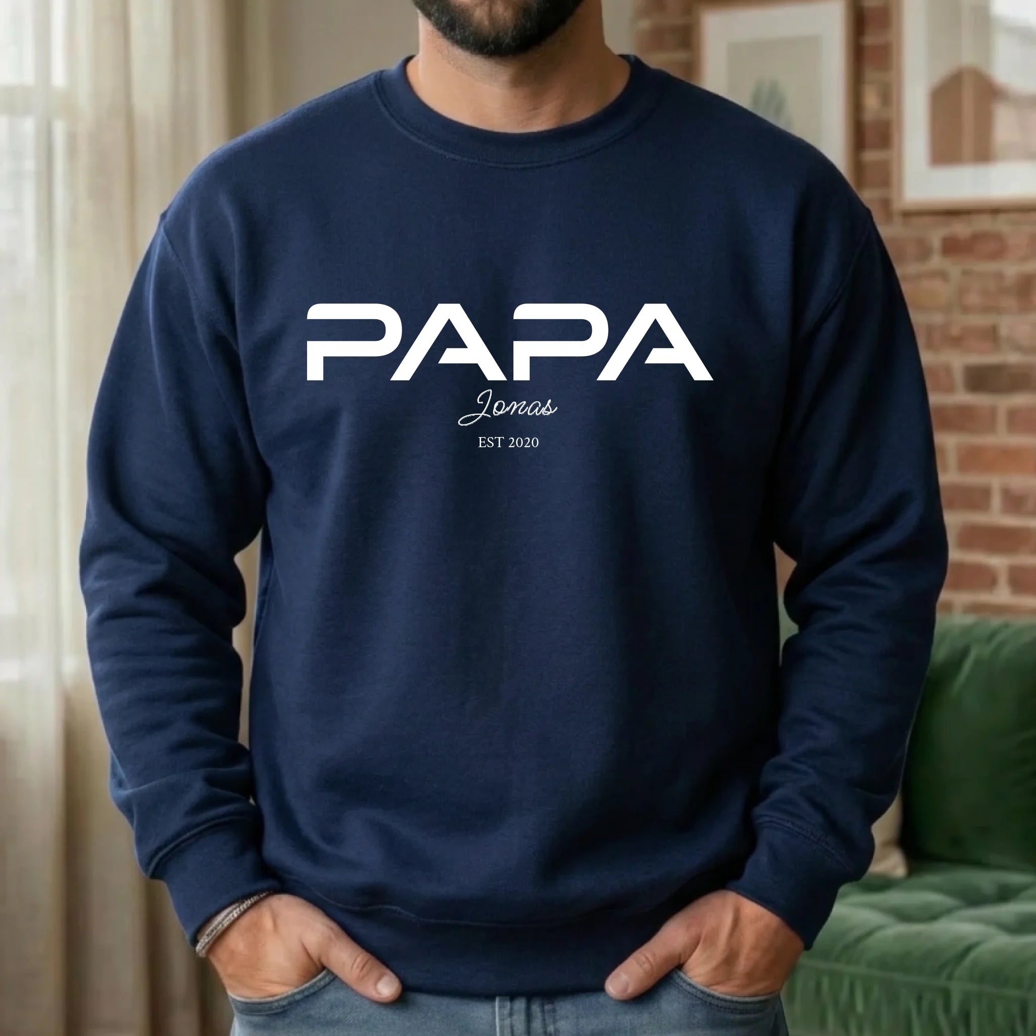 Papa Pullover mit Namen personalisiert Navy