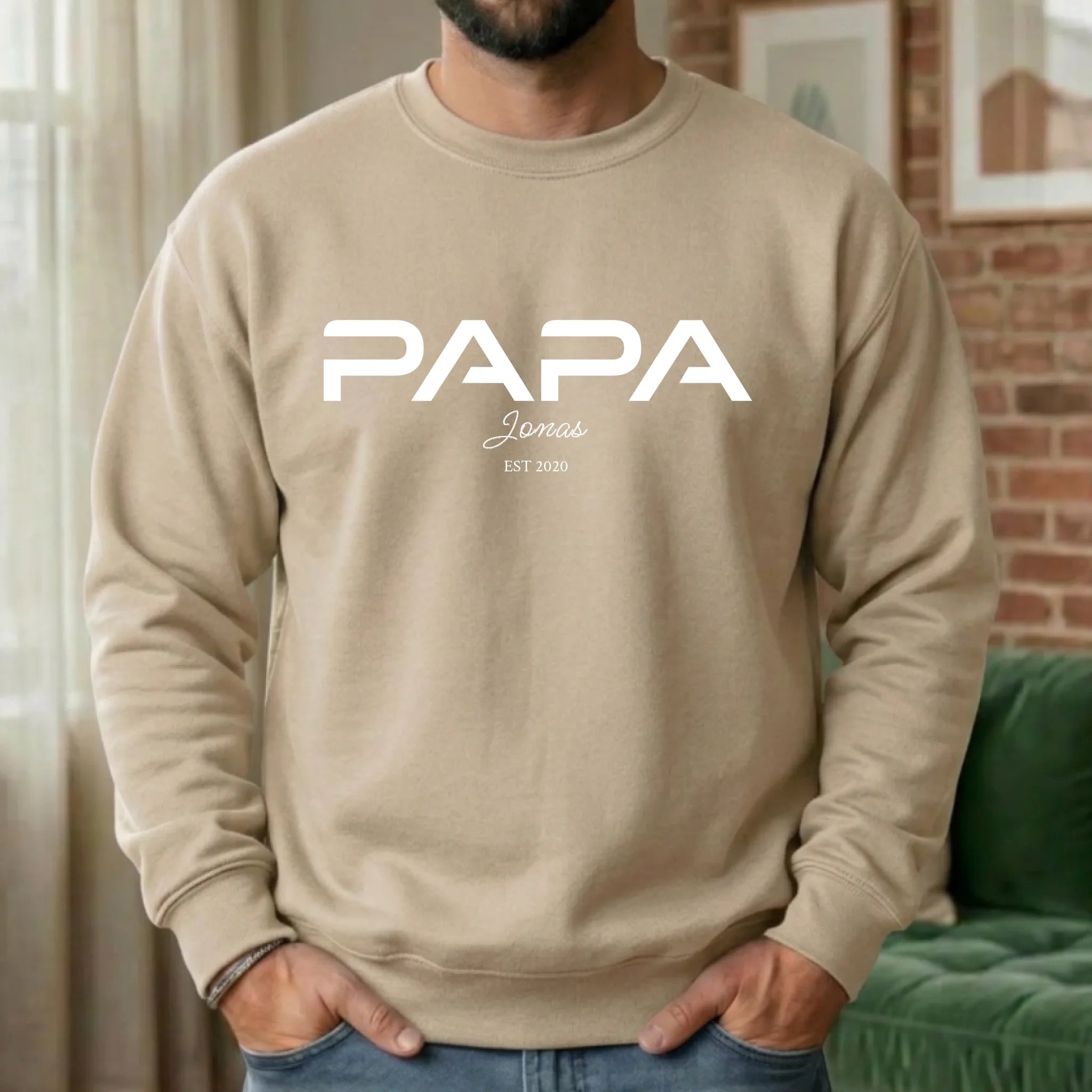 Papa Pullover mit Namen personalisiert Sand