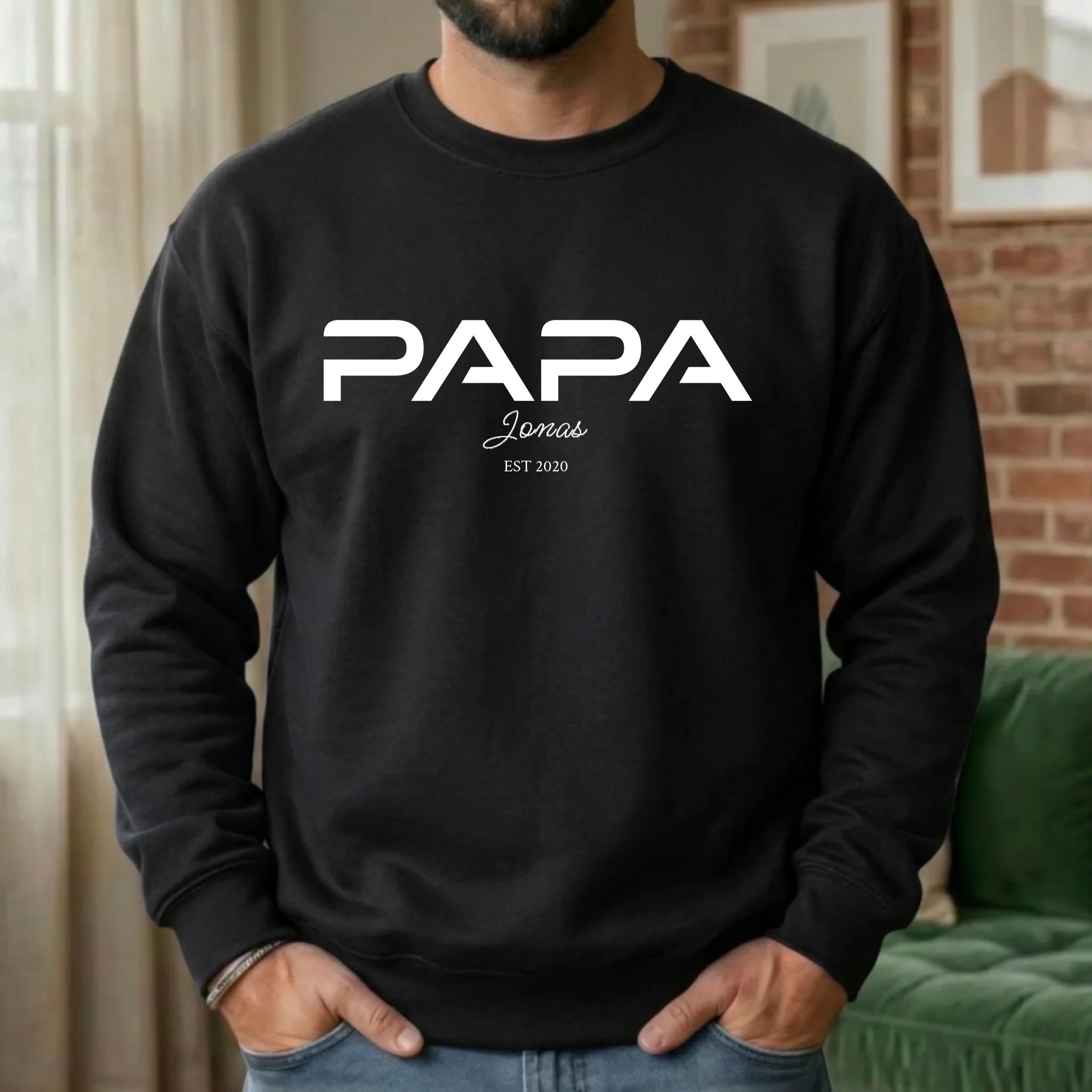 Papa Pullover mit Namen personalisiert Schwarz