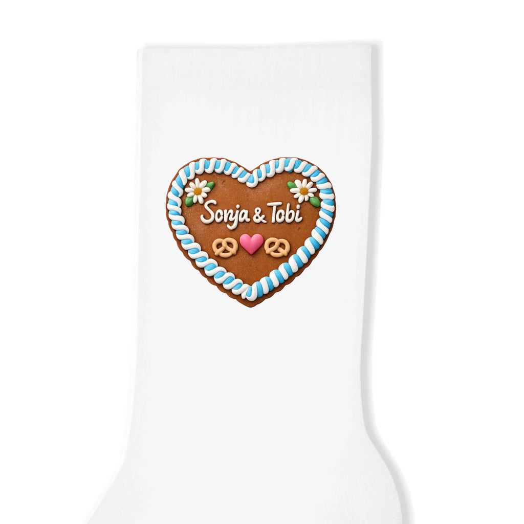 Personalisierte Lebkuchenherz Socken mit Namen - weiss
