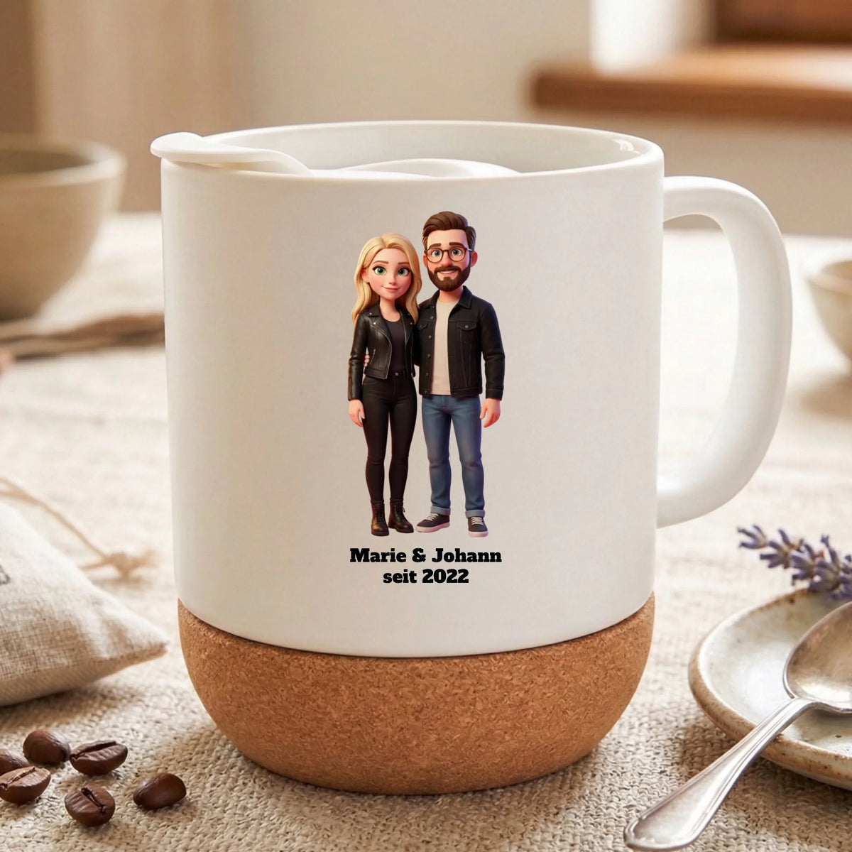 Personalisierte Tasse mit Foto im 3D Stil - Korkboden