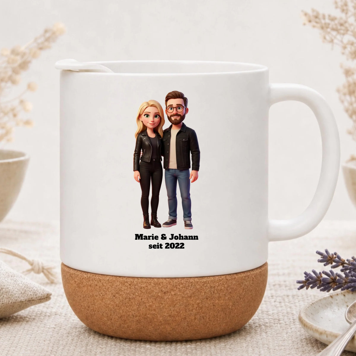 Personalisierte Tasse mit Foto im 3D Stil - Korkboden