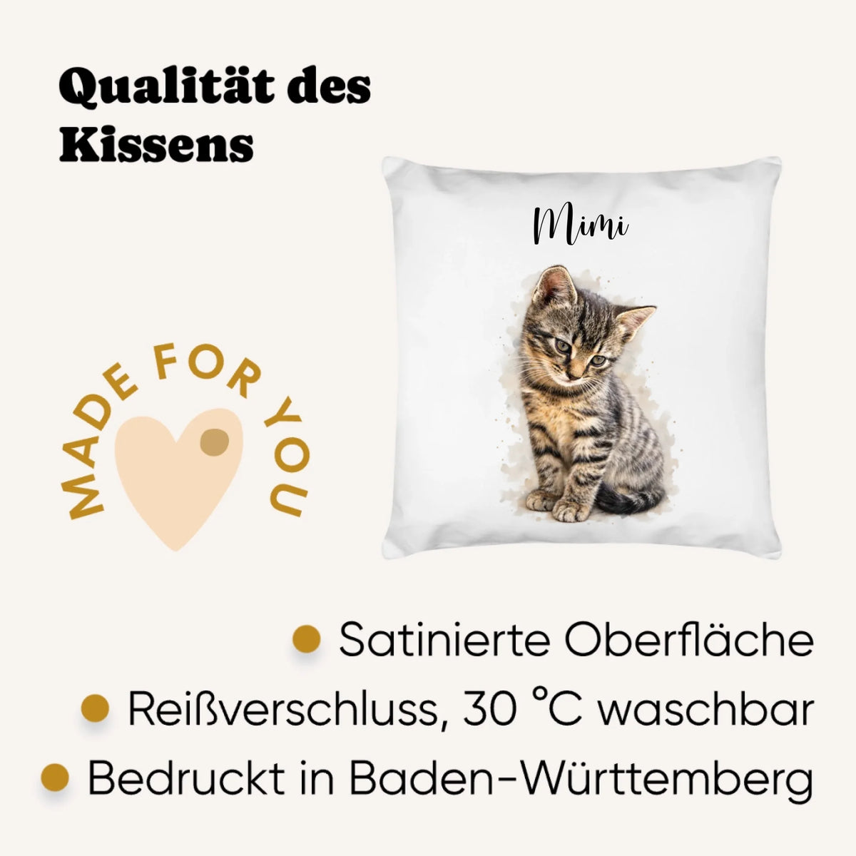 Personalisiertes Katzen Kissen mit Foto und Name - Qualität