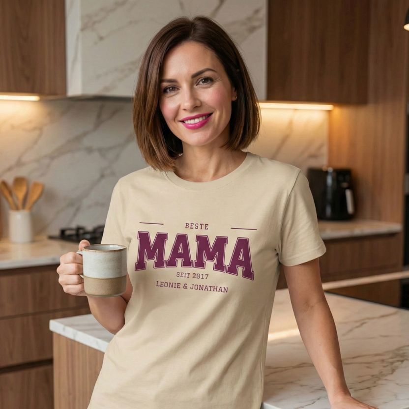 Personalisiertes Mama T-Shirt mit Namen College Stil