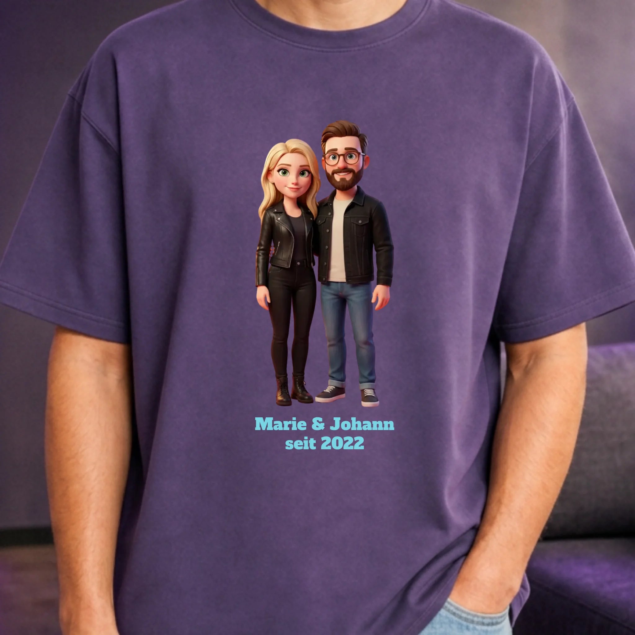 Personalisiertes Oversized T-Shirt 3D Stil - Lila