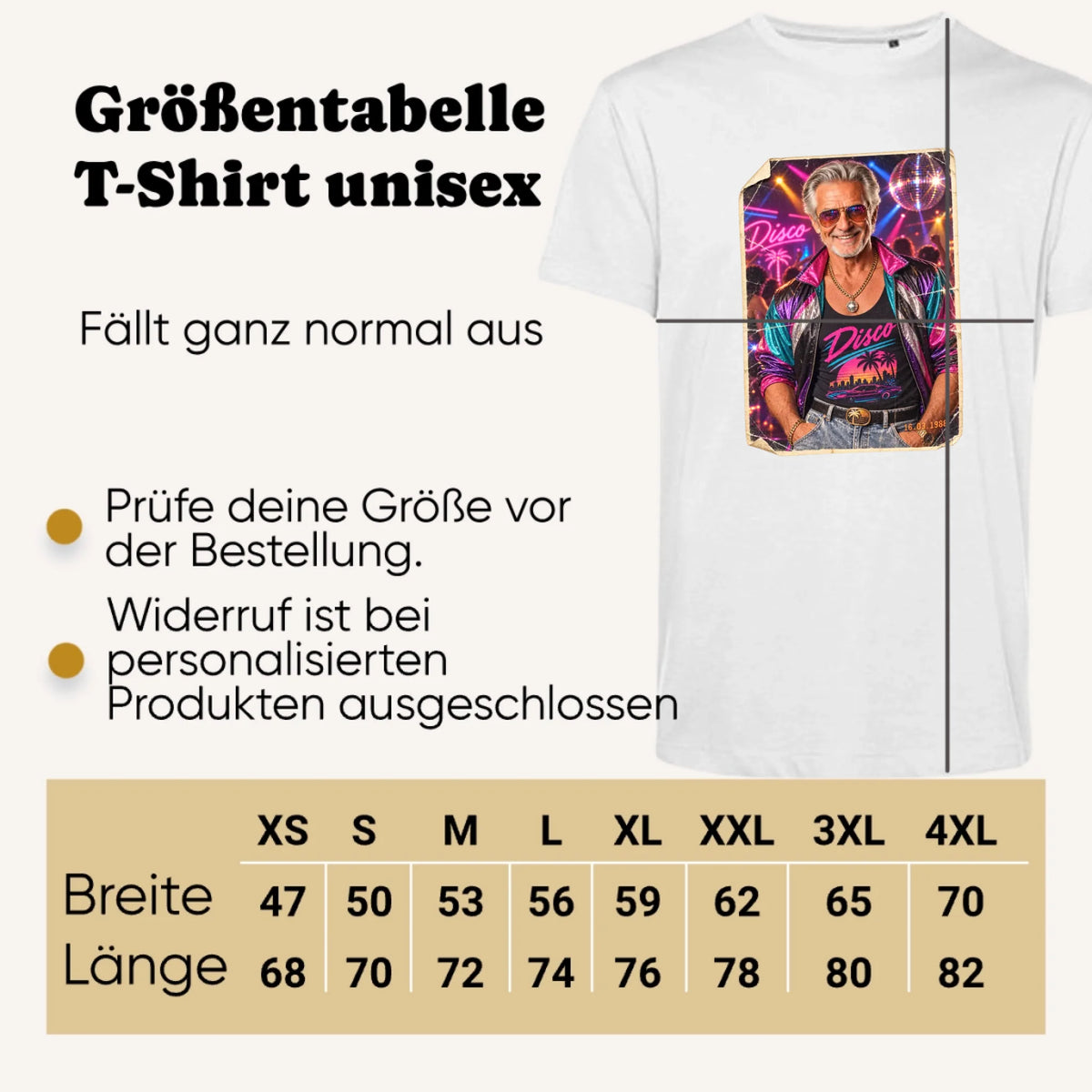 Personalisiertes T-shirt 80s - unisex - grössentabelle