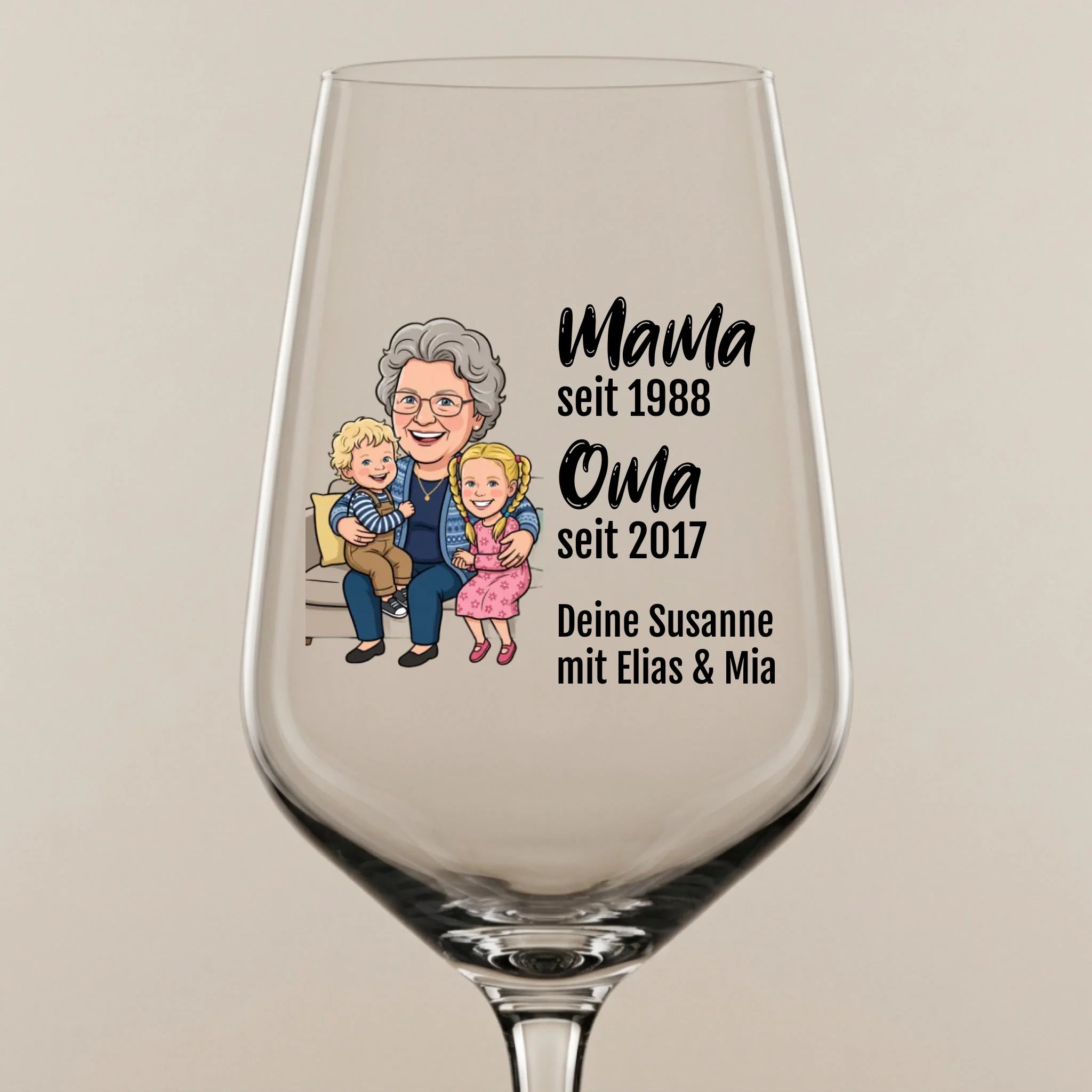 Personalisiertes Weinglas Oma seit mit Comic