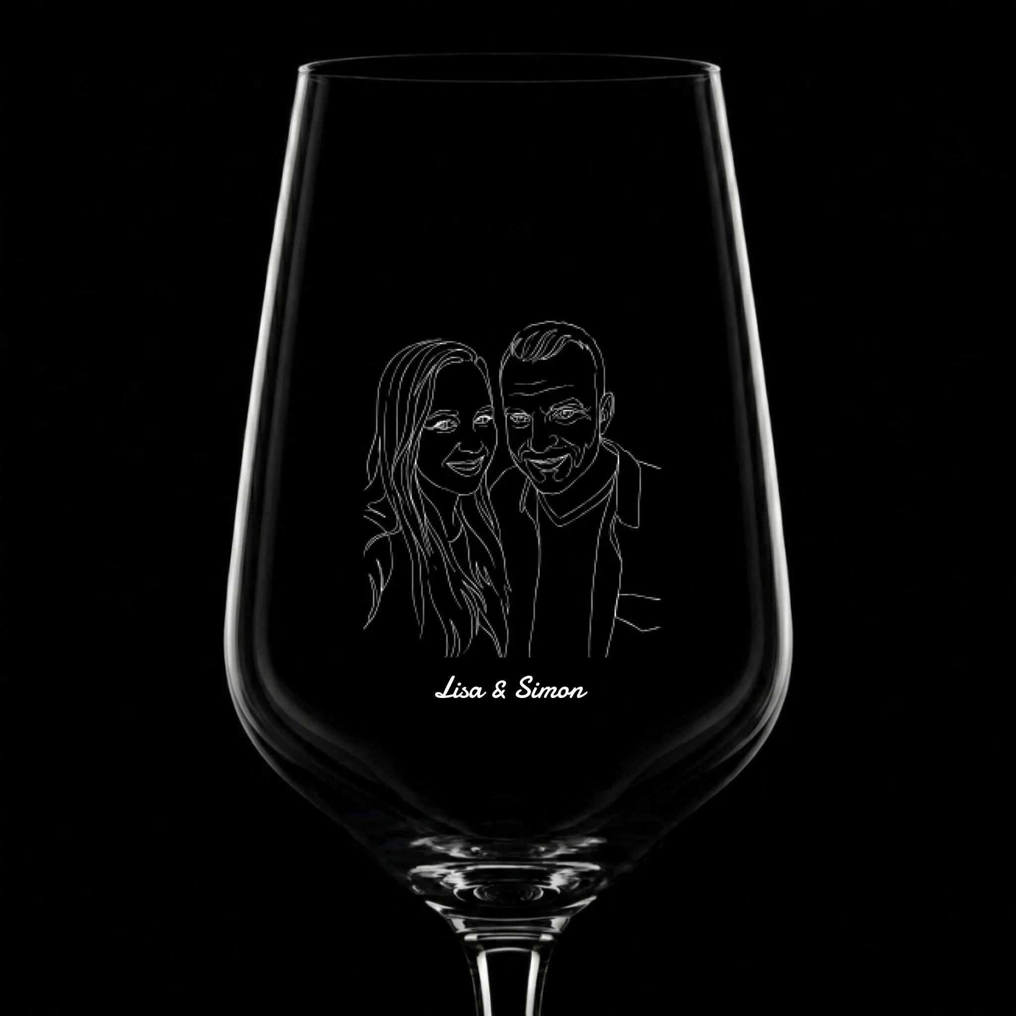 Personalisiertes Weinglas mit Gravur und Bild Dunkel