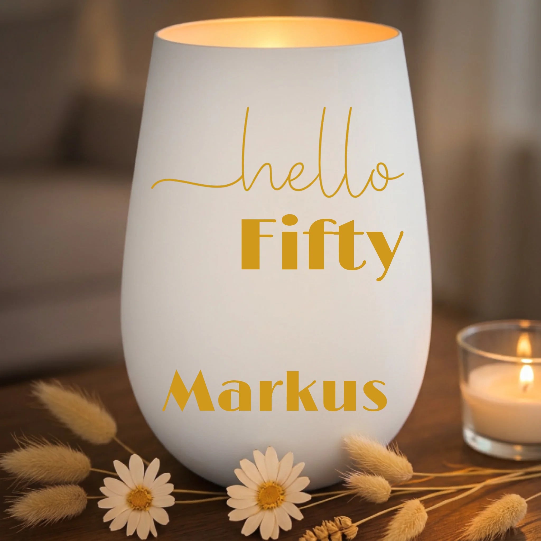 Personalisiertes Windlicht zum Geburtstag Schwarz Weiss