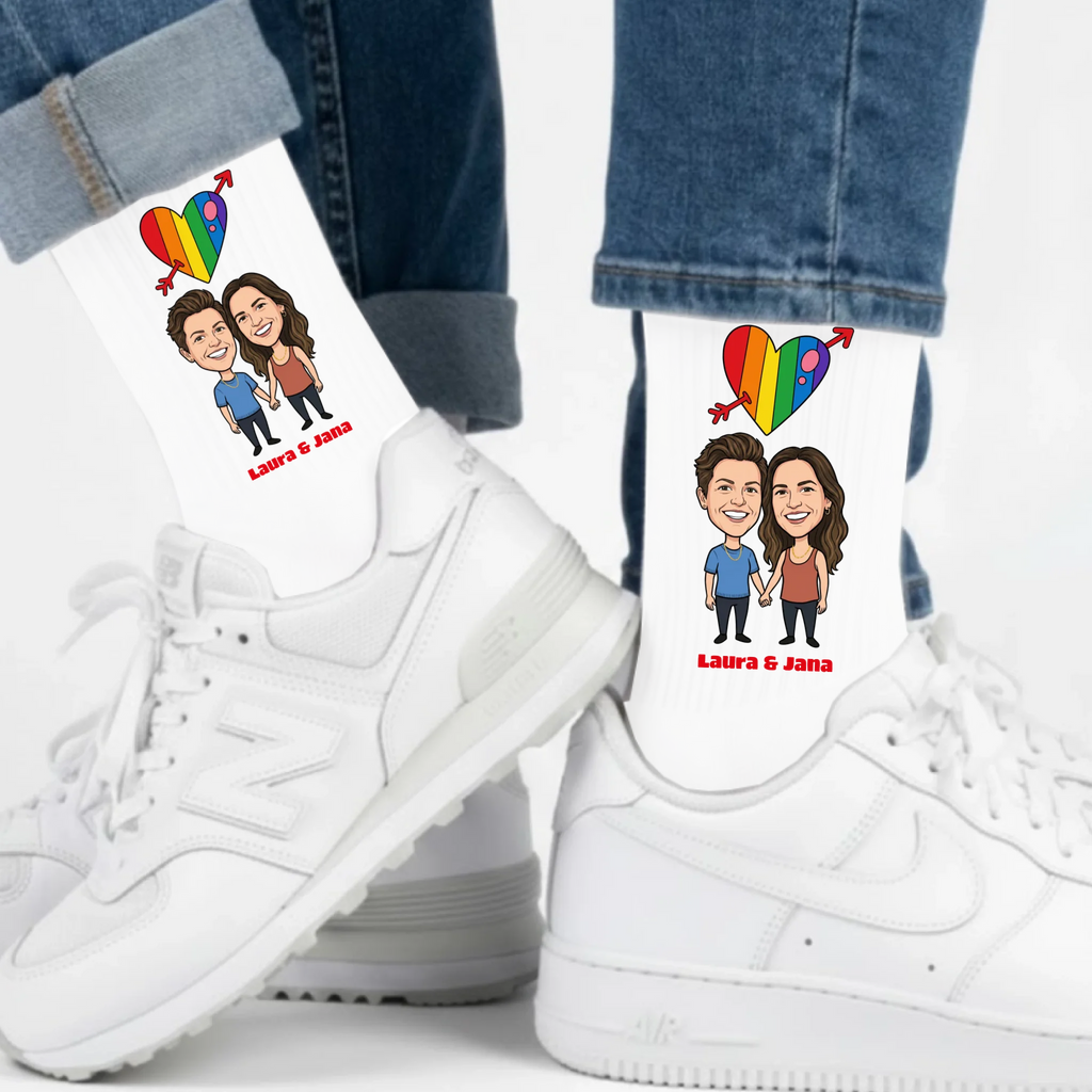 Regenbogen Socken mit Foto personalisiert - Geschenk lesbische Frau