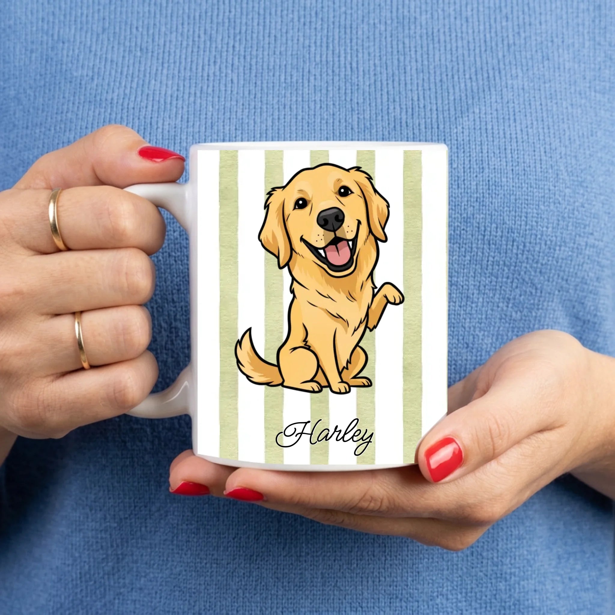 Tasse mit Hund - Streifen Design personalisiert