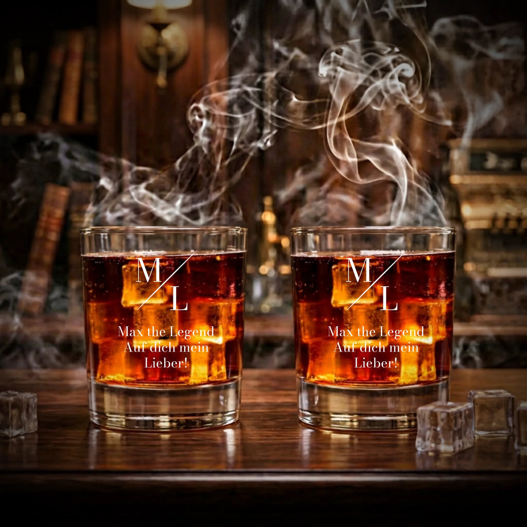 Whiskyglas Initialien mit Text personalisiert - 2er Set