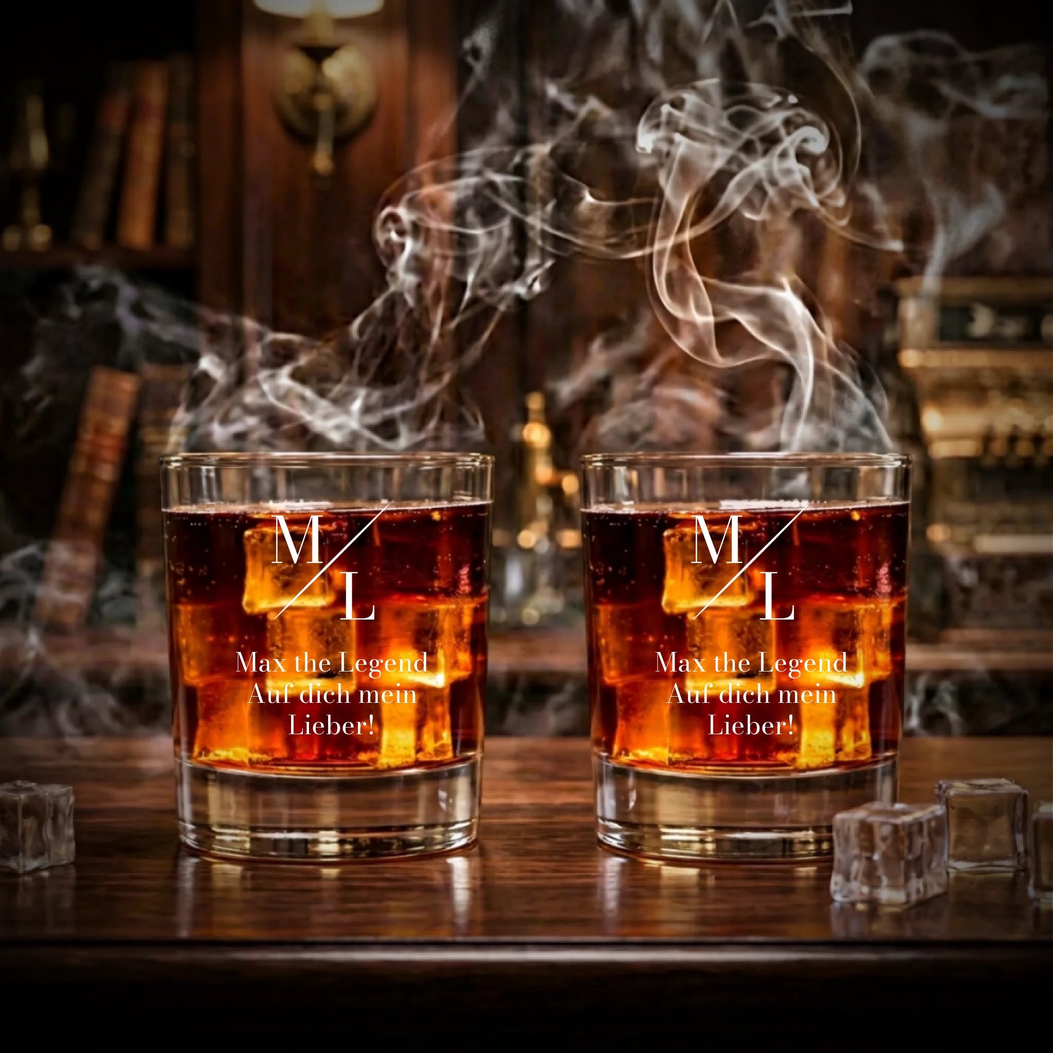 Whiskyglas Initialien mit Text personalisiert - 2er Set